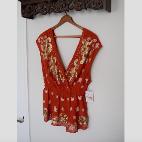 {Free People} Orange plunge top - Picture 5 of 8